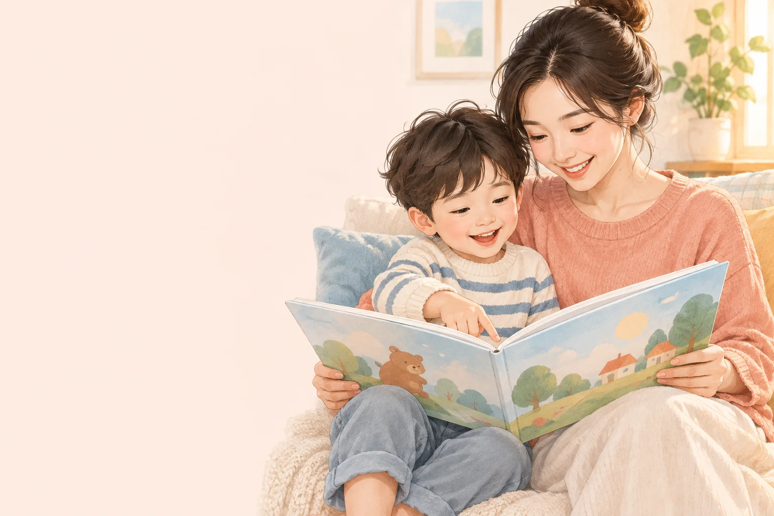 엄마와 아이가 함께 책을 읽는 그림